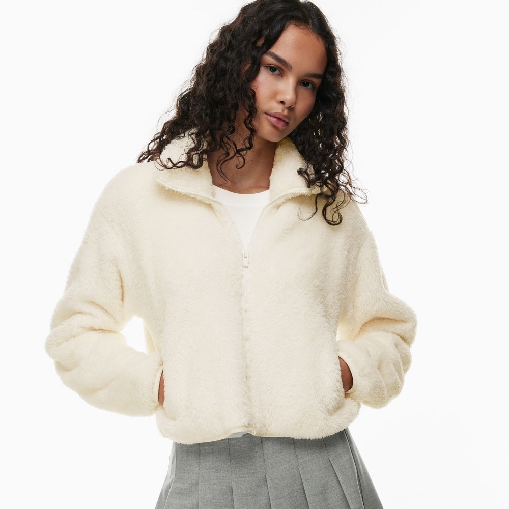 Aritzia Babaton Sunday Best Mockneck Fuzzy Zip-Up Teddy Fleece jacket Size S